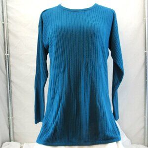 YarnWorks Women's Long Sleeve Tight Knit Teal Green/Blue Sweater Size Medium